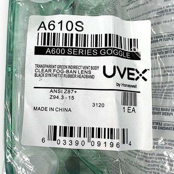 3-PACK Honeywell UVEX A610S Safety Goggles, Indirect Vent, Anti Fog Lens SEALED - Picture 6 of 9